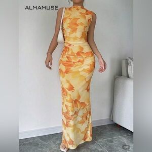 Floral Yellow and Orange Maxi Dress